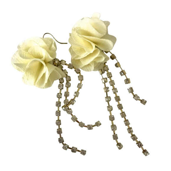 Earrings Ivory Chiffon Diamond Fringes NWOT - Picture 2 of 3